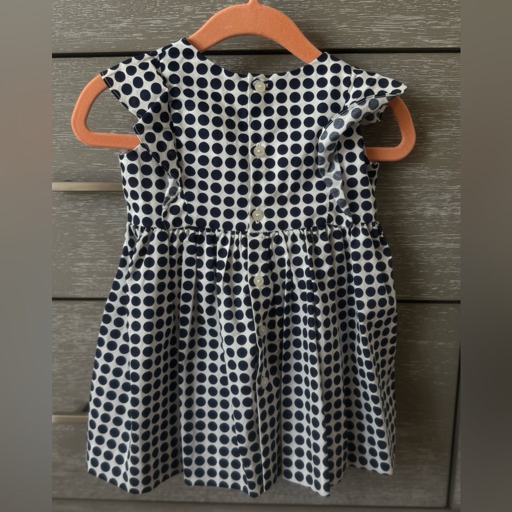 Jacadi Paris Navy and White Ruffled polka dot Sundress - Picture 7 of 10